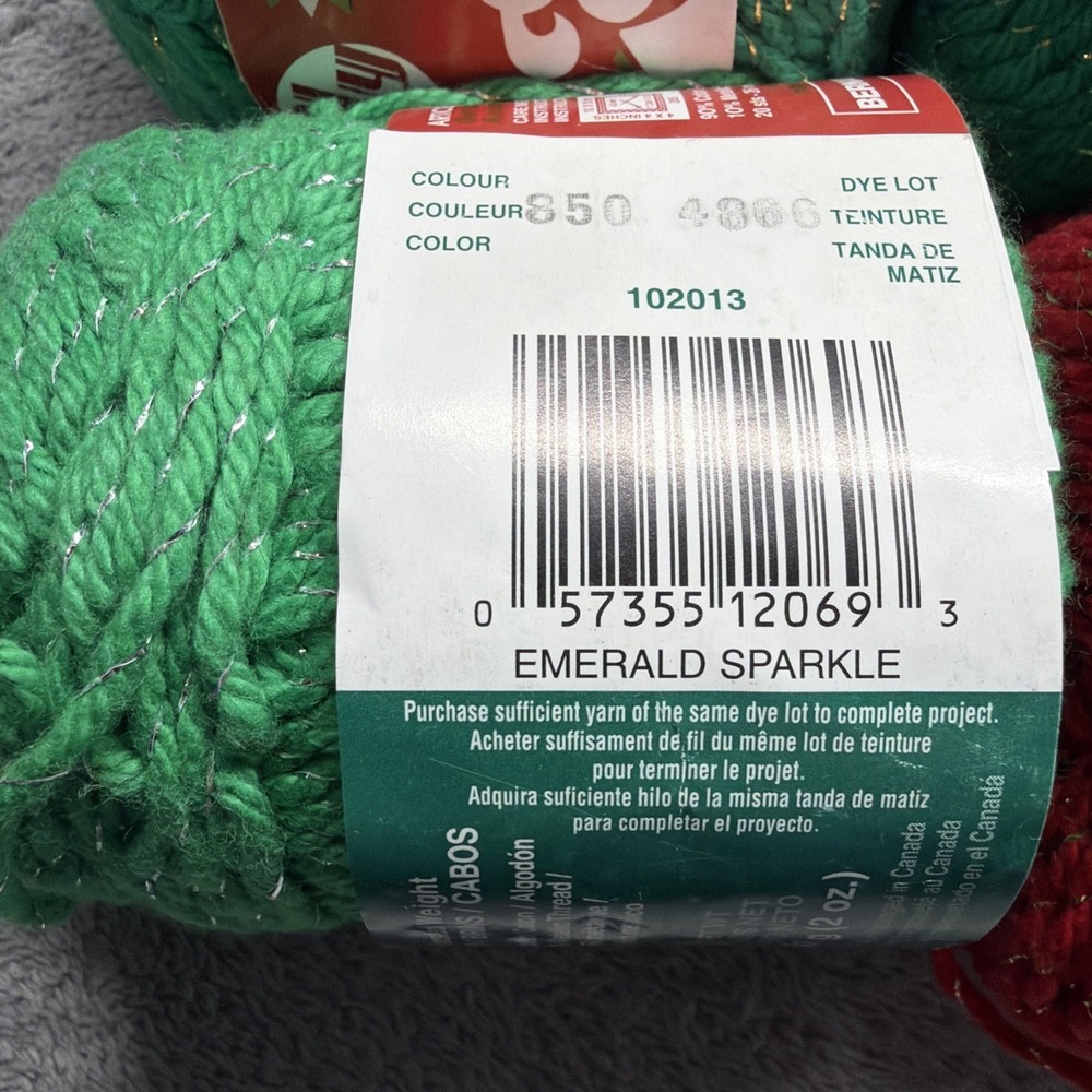 12 Skeins Lily Sugar'n Cream Christmas Sparkle Holiday Yarn Craft Red Green VTG - Picture 3 of 13